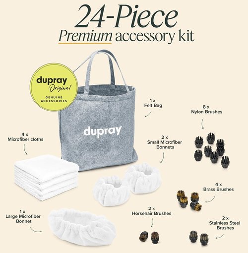Dupray Steam Cleaning Pack Pro - 24-Piece Accessory Kit with Microfiber Cloths & Brushes