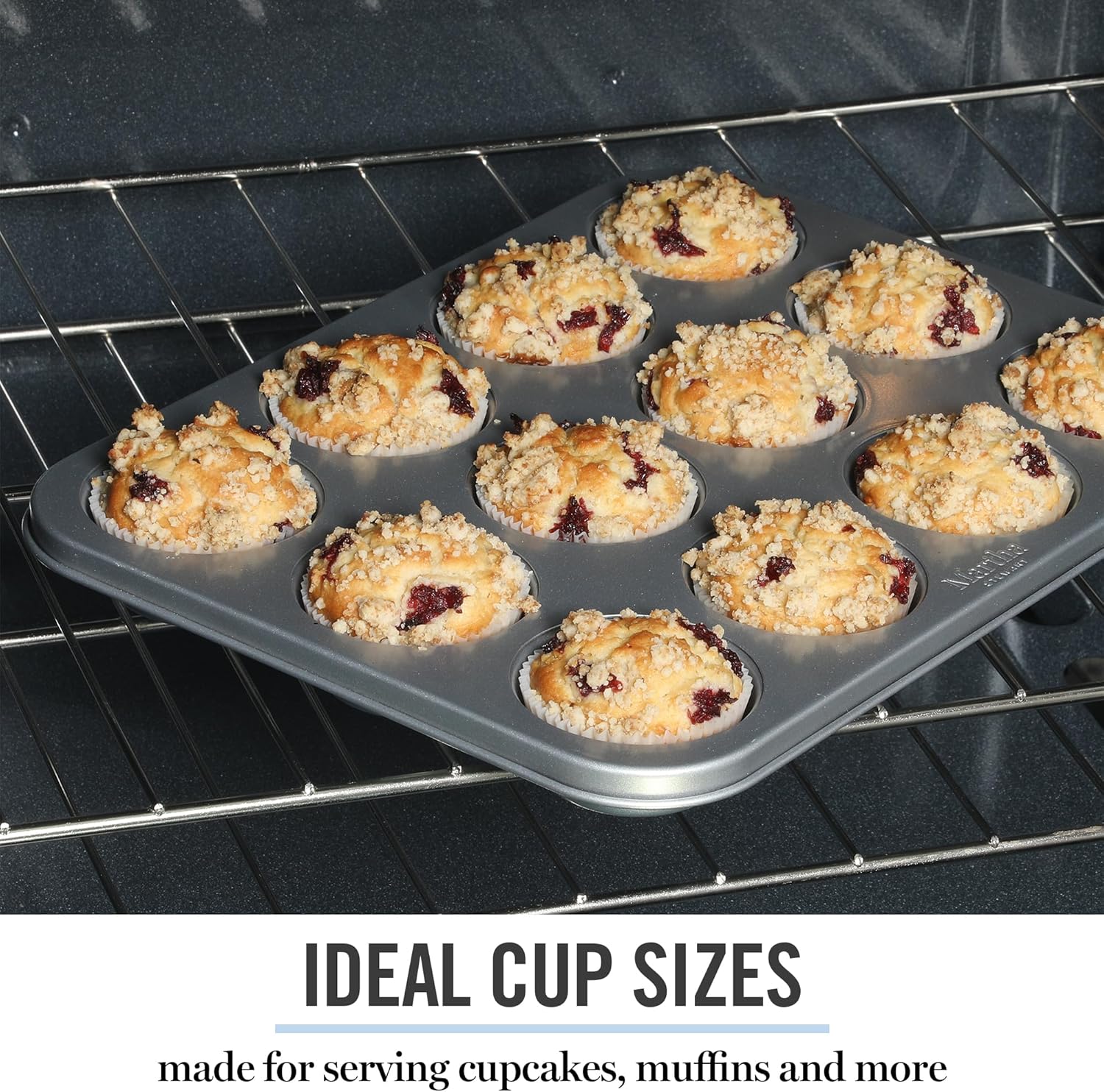 Martha Stewart Gallen 12-Cup Nonstick Muffin Pan - Durable Silver Bakeware for Perfect Muffins & Cupcakes