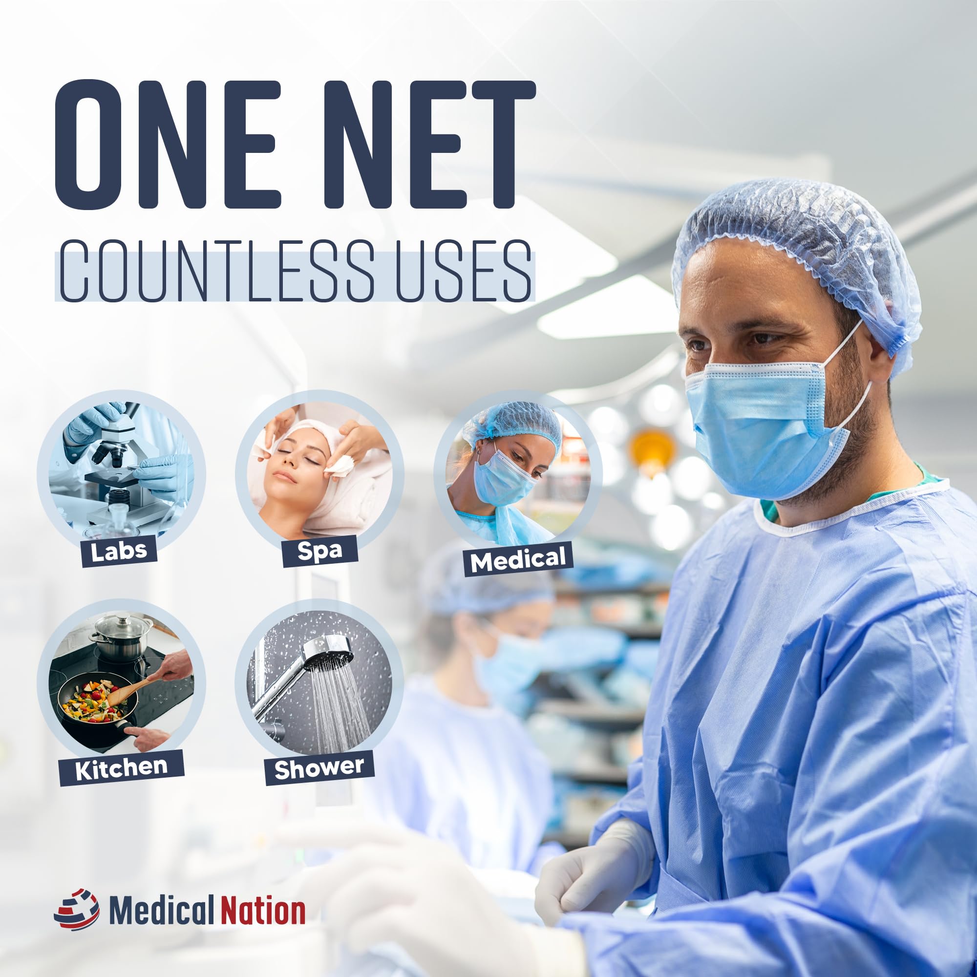 Medical Nation Hair Net, Disposable Pleated Hair Nets |Black, 1000 Count| Bouffant Hair Cap Hair Nets for Food Service, Medical Use - 21" Hairnets for Women & Men - Latex Free with Elastic Band, Black