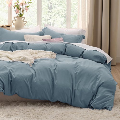 Bedsure Duvet Cover Set - Mineral Blue Full Size, 3 Pieces, Extra Soft Cotton-Like Polyester, Zipper Closure & Pillow Shams