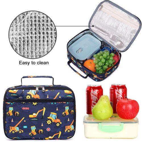 Lunch Bags for Kids Boys Insulated Lunch Boxes Cooler Toddler Lunch Tote Bag Thermo Picnic Bag for School Children(Truck-Navy Blue)