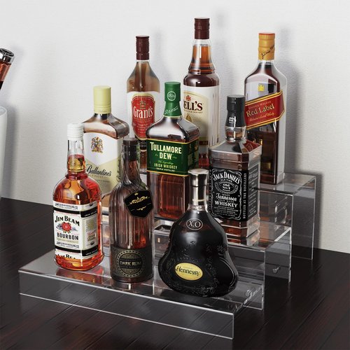 JUESHA 2 Pack Tiers Bar Shelves for Liquor Bottles, 15" Clear Acrylic Risers Display Racks Stands for Figures Pops Cupcake Perfume Collections (Clear)