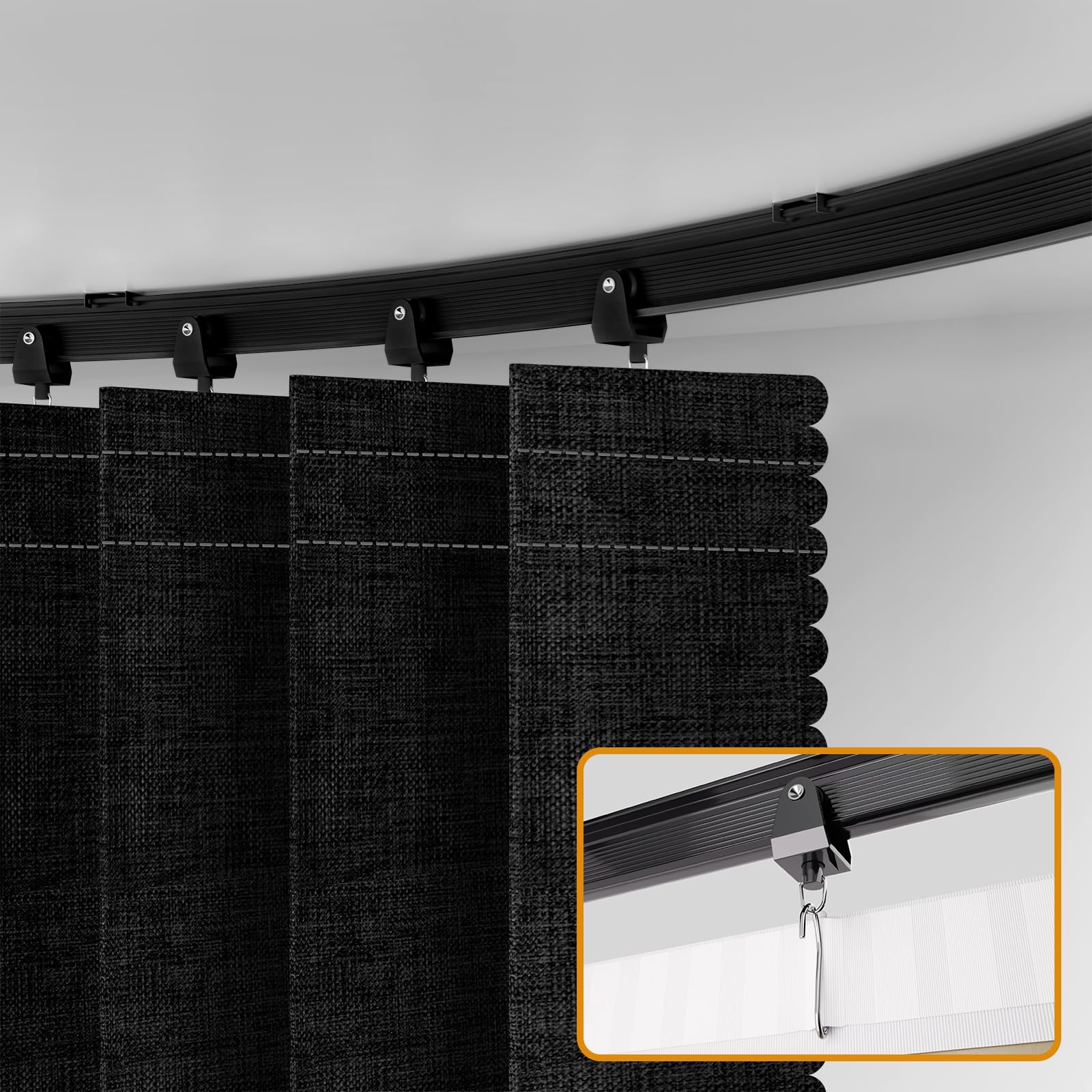 JILRON Accordion-Style Room Divider with Ceiling Track - Foldable Partition Curtain, Easy Installation(Black 100" W x 84" L-Pack of 1)