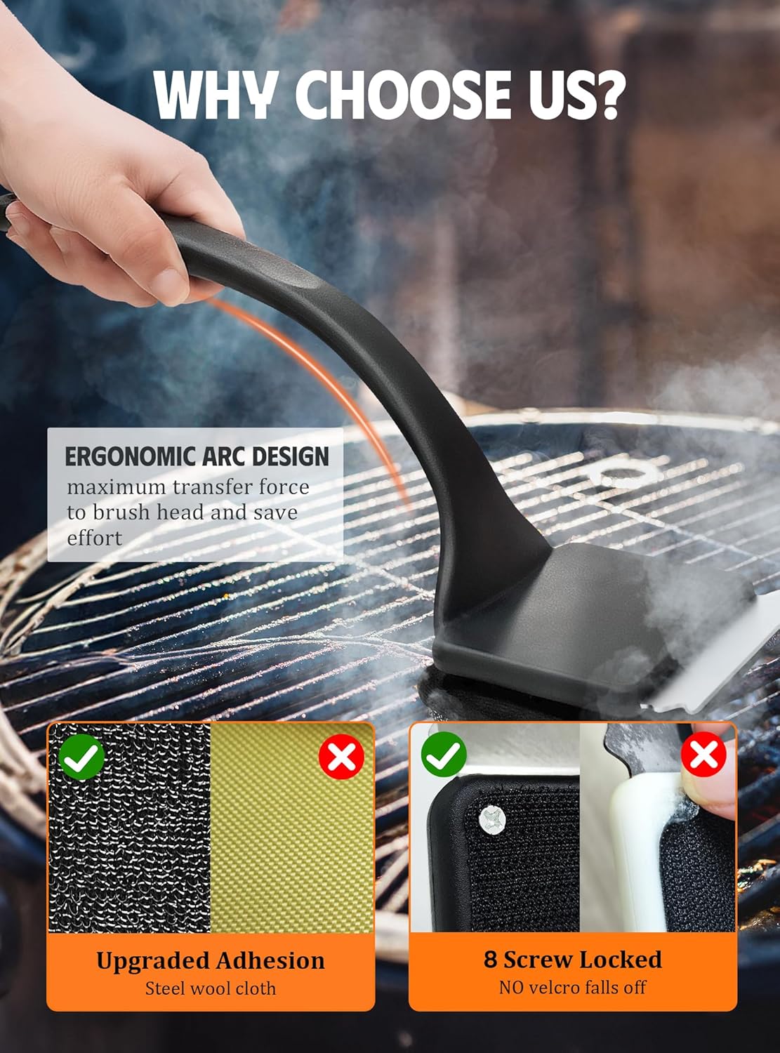 MEKER Grill Brush Replacement Pads - Ultra Safe Cleaning for Your Grill | 4-Pack
