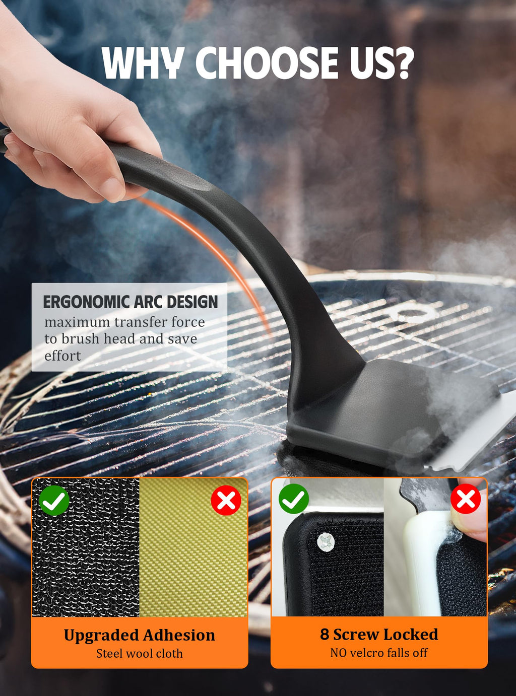 MEKER Grill Brush Bristle Replacement Pad, Ultra Safe Cleaning, Grill Cleaner Pad, Grill Brush Replacement Pad, 4 PCS