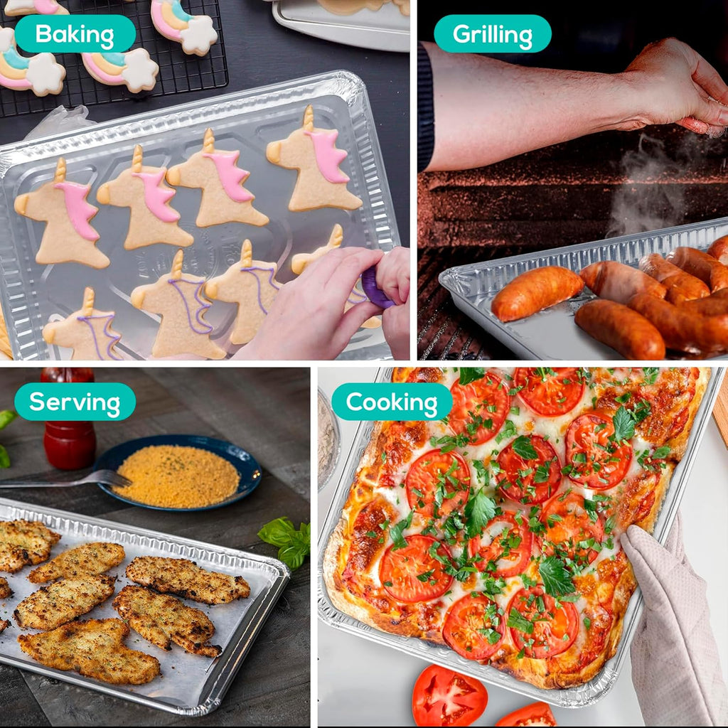 PLASTICPRO Aluminum Cookie Sheets - Premium Quality Heavy-Duty Disposable Baking Pans | 13 x 17 Inches, 5 Pack