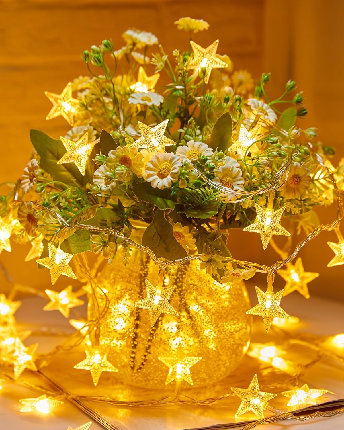 Minetom Star String Lights - 50 LED Battery Operated Fairy Lights | 17 ft Waterproof Warm White for Indoor & Outdoor Decor