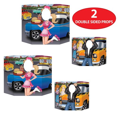 Beistle Car Hop Greaser Photo Prop Cutouts; 3' 1" x 25", 2/Pack (57852)