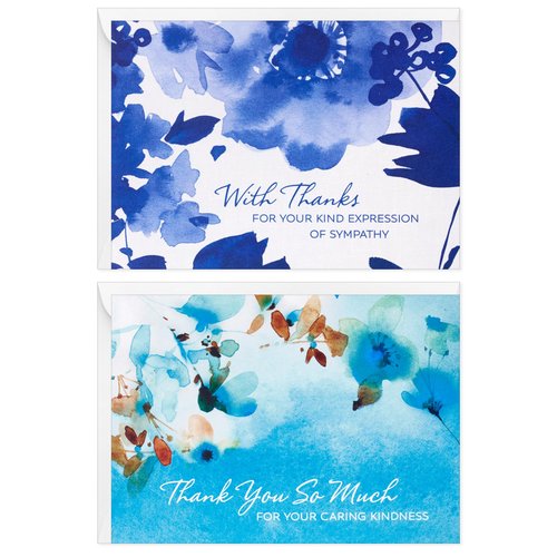 Hallmark Sympathy Thank You Notes (50 Blank Cards with Envelopes) Blue Watercolor Flowers