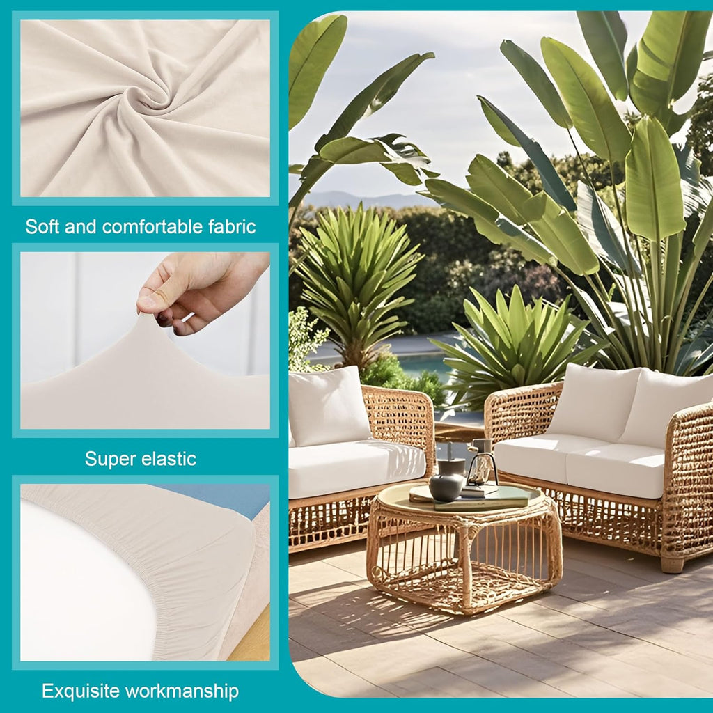 BIETYONE 12Pcs Stretch Patio Cushion Covers - Washable Outdoor Sofa Slipcovers in Beige
