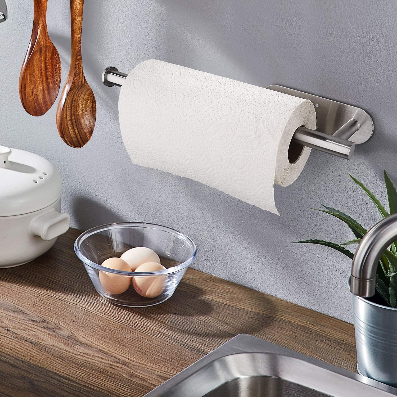 Skiennix Paper Towel Holder - Self-Adhesive Under Cabinet Design | Stainless Steel Finish
