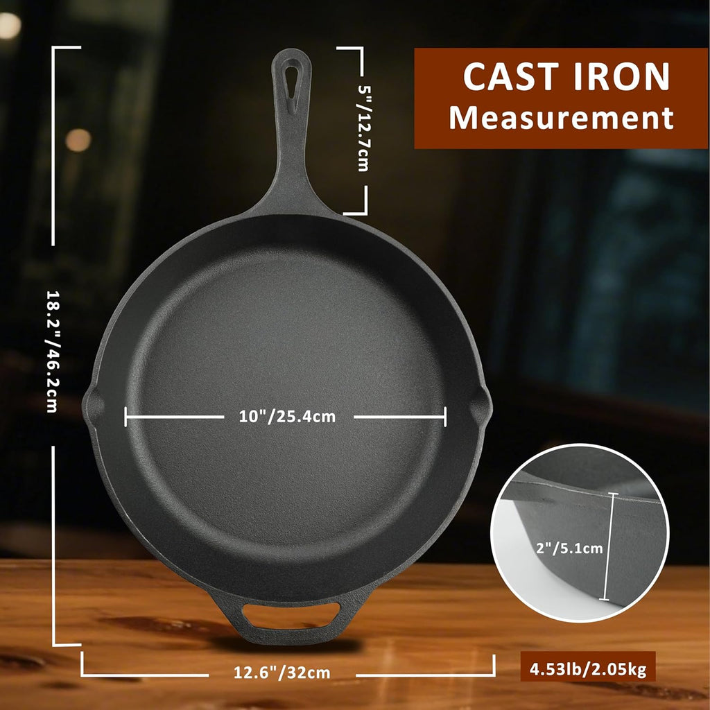 Skiennix 12-Inch Cast Iron Skillet - Pre-Seasoned Frying Pan for Oven, Stovetop & Grill, Durable Black Cookware