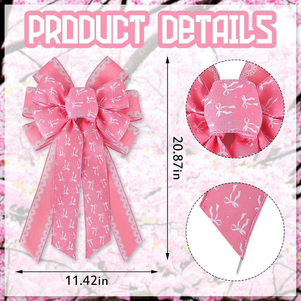 Pink Coquette Wreath Bow - Girly Lace Burlap Ribbon for Front Door & Birthday Party Decor | Large Wired Design