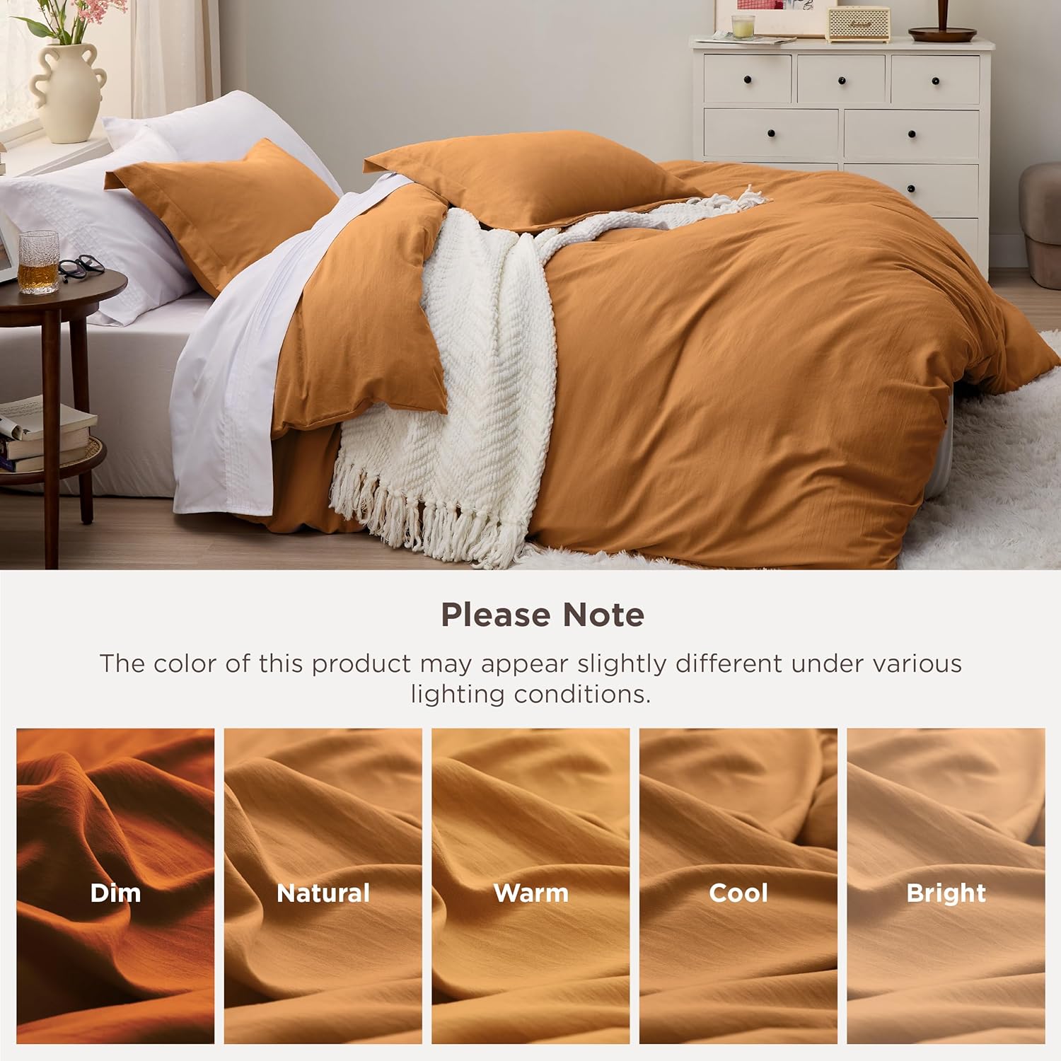 Bedsure Honey Ginger Duvet Cover - Twin XL Soft Prewashed Cotton Bedding Set with Zipper Closure & Pillow Sham