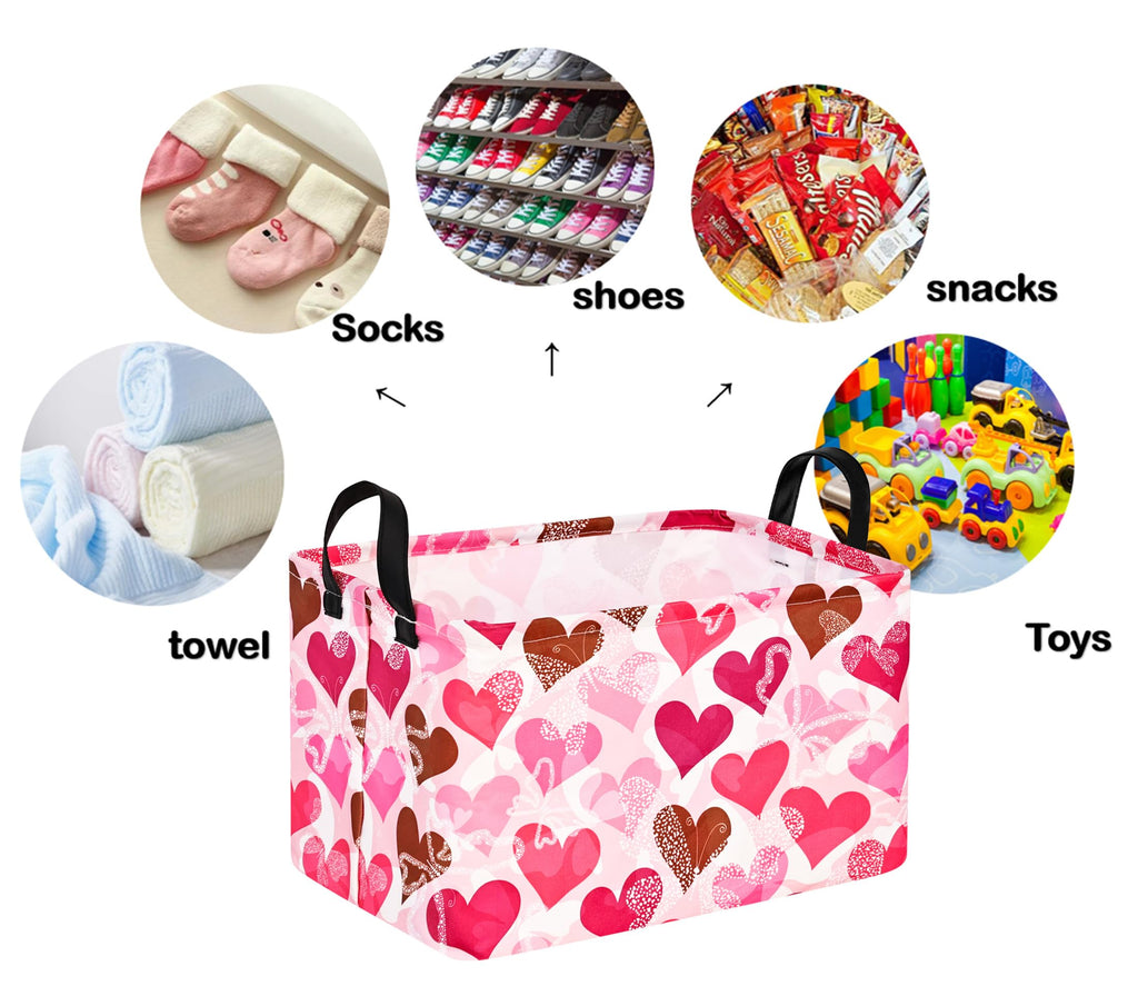 DUYIY Toys Storage Basket Home Shelf Basket Organizer Box Clothes Laundry Hamper Nursery Basket Laundry Baskets with Handles for Kids Heart Pattern