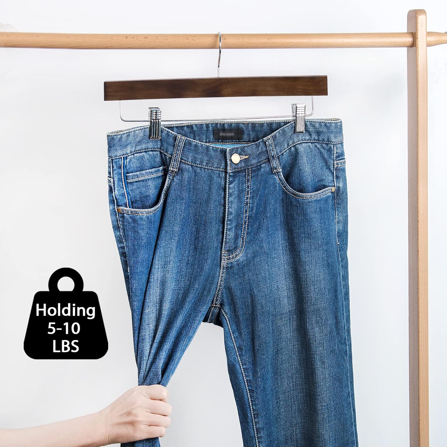 Nature Smile Wooden Trousers Hangers with Clips - 10 Retro Style Pants Holders