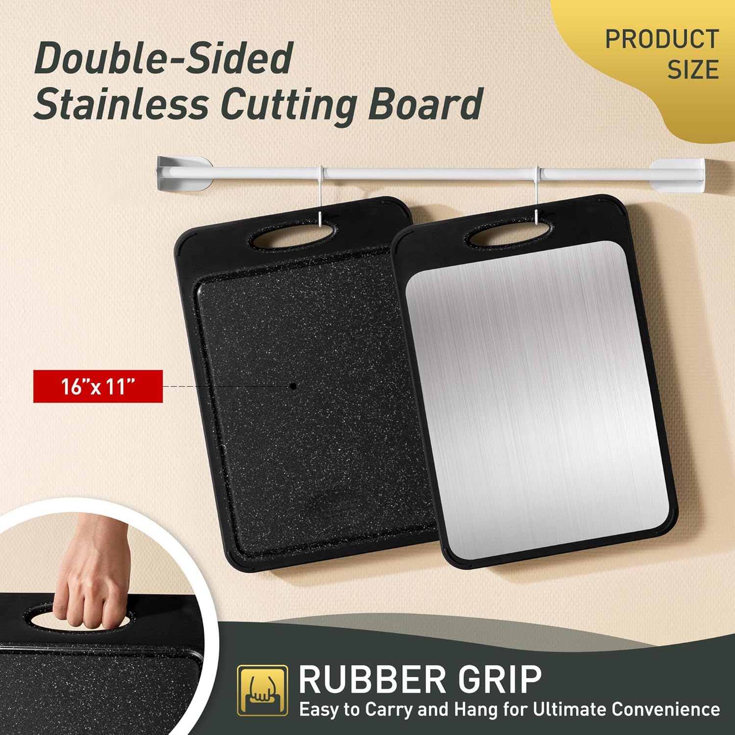 Stainless Steel Cutting Board - Non-Toxic Double-Sided Chopping Board for Meat & Vegetables | 16” x 11” Easy to Clean