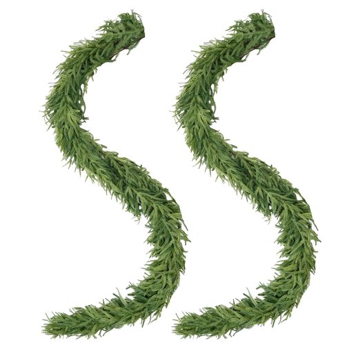 2Pcs Norfolk Pine Garlands, Real Touch Natural Winter Pine Christmas Garland, 6FT Artificial Greenery Garland for Mantle, Wall, Indoor, Outdoor Christmas Decorations Porch Decor