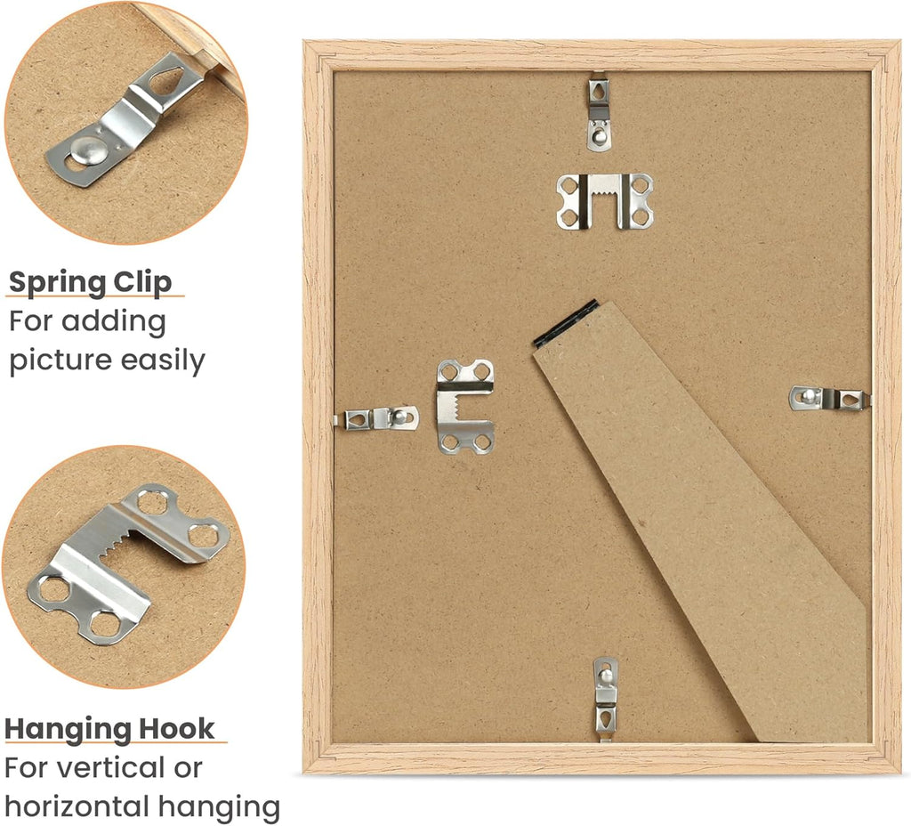 Upsimples 8x10 Picture Frame - Natural Solid Wood Display for 5x7 with Mat or 8x10 Without Mat