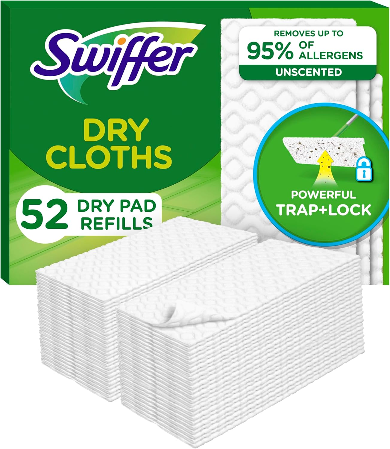 Swiffer Sweep + Mop Dry Pads Refill - Unscented Cleaning Cloths for Home & Kitchen | 52 Count