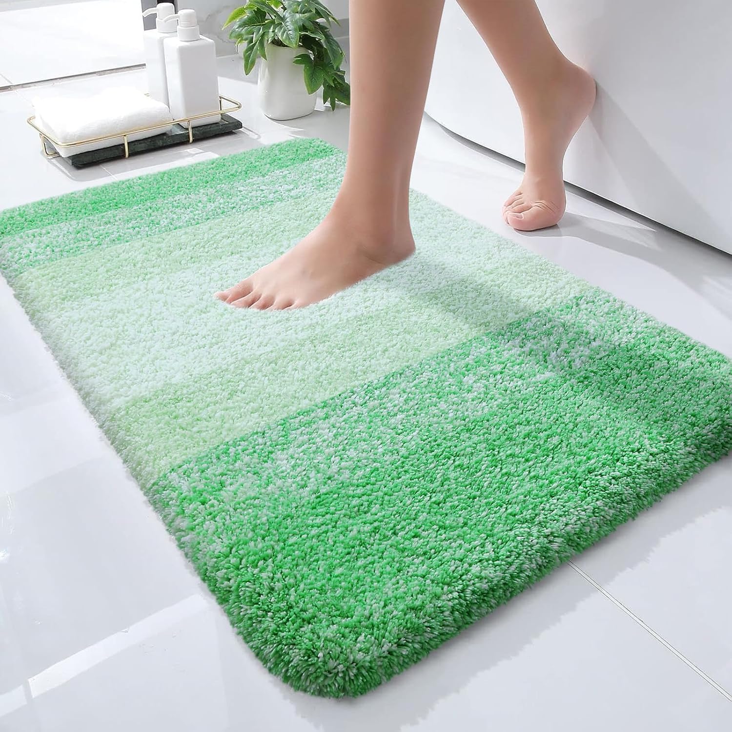 OLANLY Bathroom Rugs - Extra Soft Microfiber Mat 24x16 | Quick Dry, Machine Washable, Rubber Backing, Green
