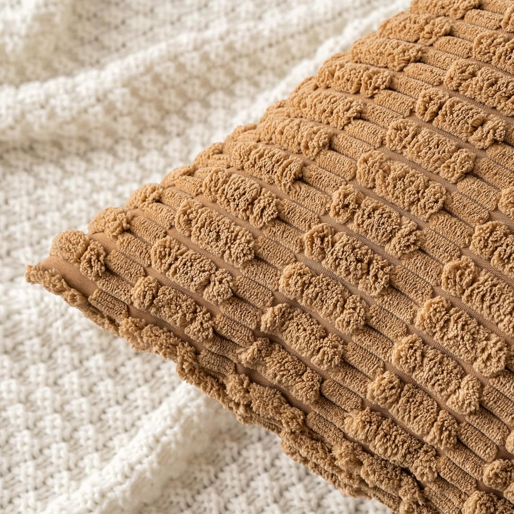 MIULEE Corduroy Throw Pillow Covers - Soft Boho Striped Design | 20x20 Inch, Brown, Perfect for Modern Farmhouse Decor