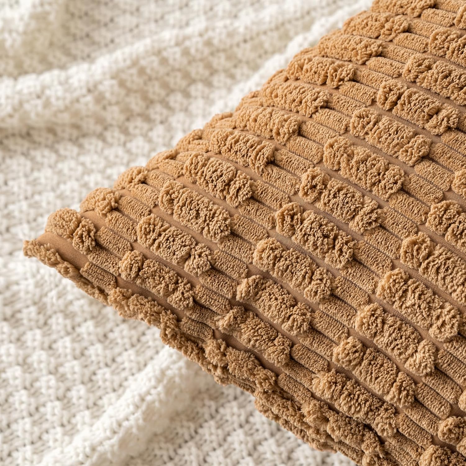 MIULEE Corduroy Throw Pillow Covers - Soft Boho Striped Design | 20x20 Inch, Brown, Perfect for Modern Farmhouse Decor