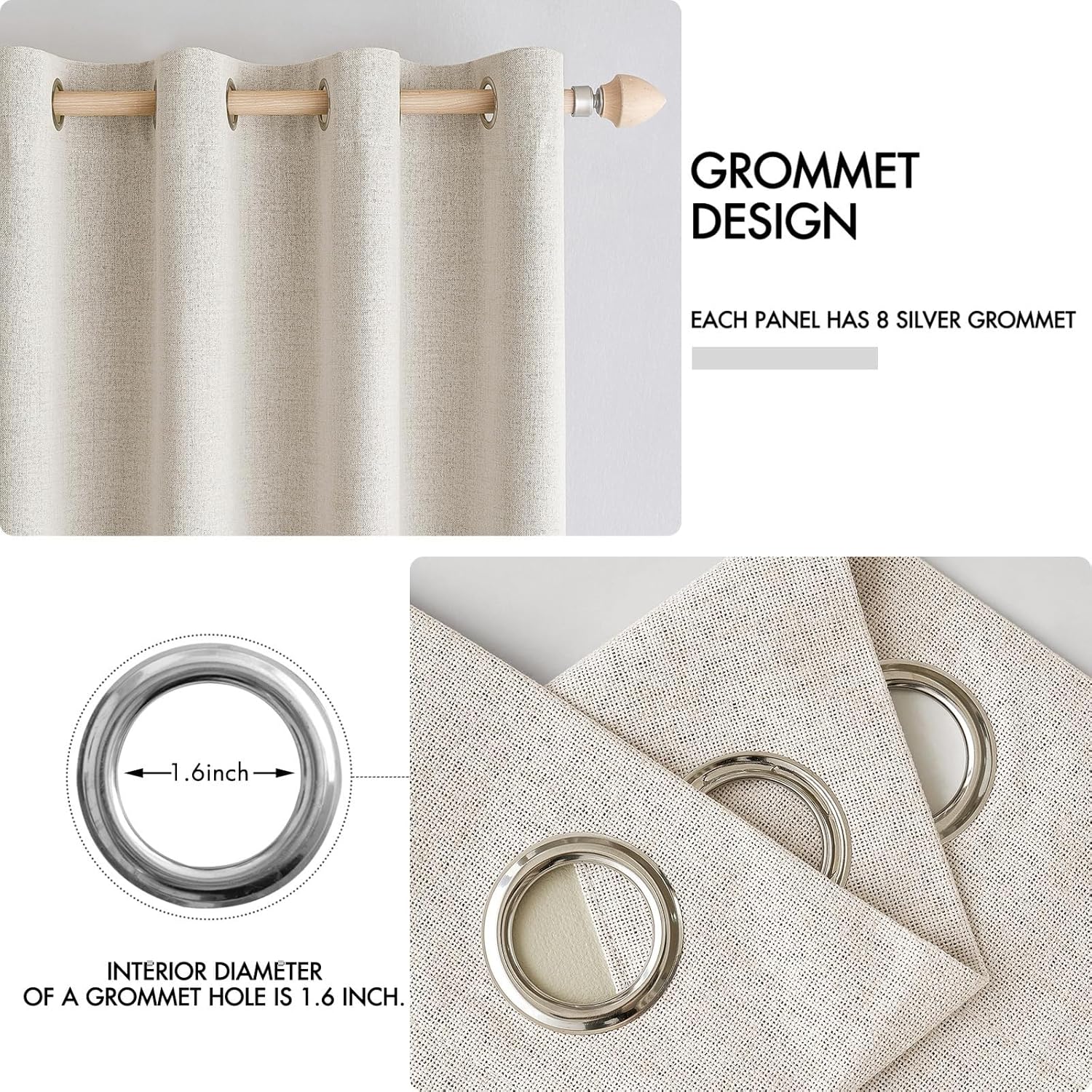 MIULEE 100% Blackout Linen Curtains - Thermal Insulated Room Darkening Drapes for Bedroom | 52 x 84 Inch (2 Panels)