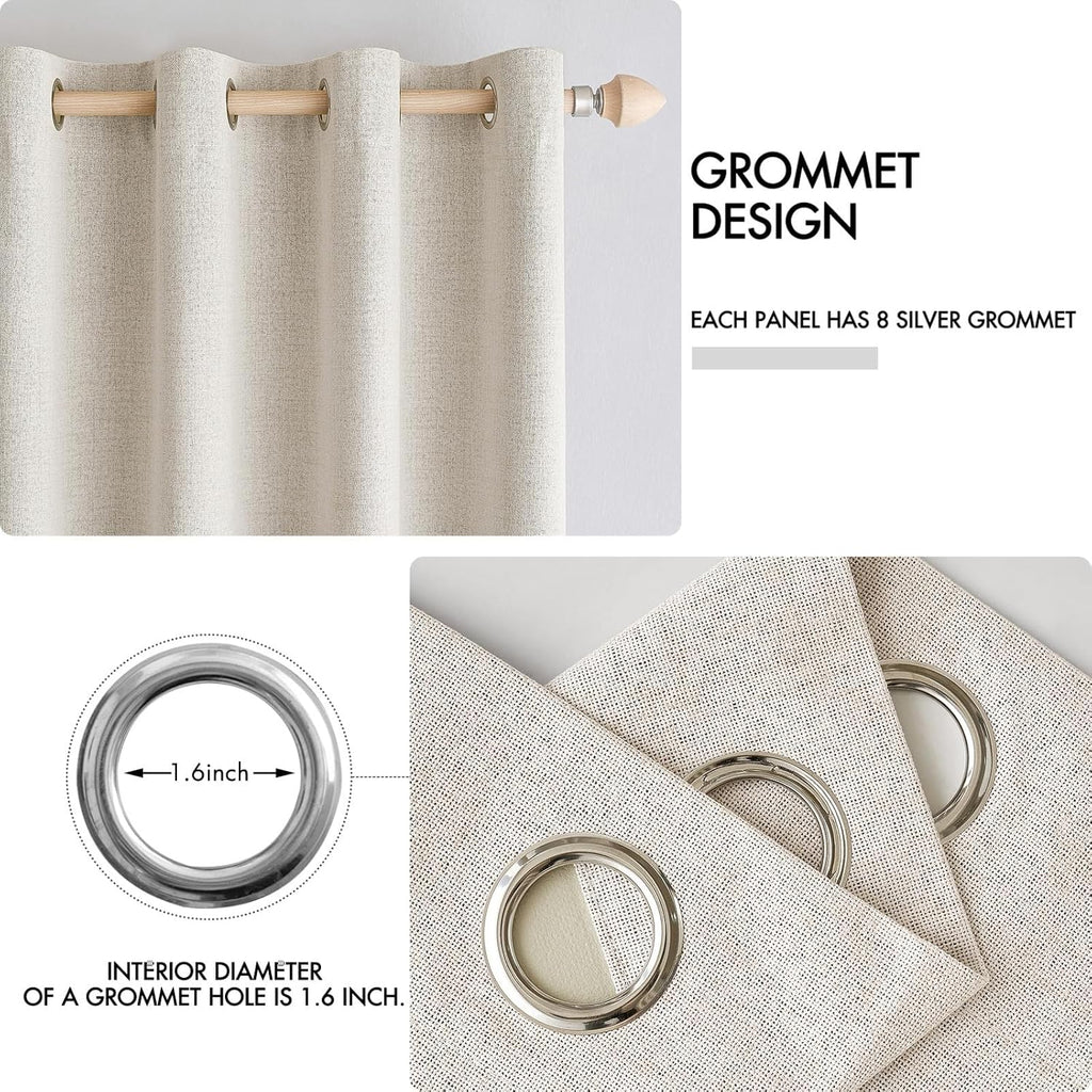 MIULEE Linen Curtains - 100% Blackout Thermal Insulated Grommet Drapes | Birch, 52 x 45 Inch (2 Panels)