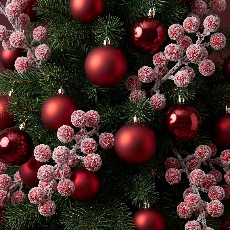 40 Pcs Snowy Red Berry Stems - Christmas Floral Picks with White Snow Frost (Variation: Red&White+40)