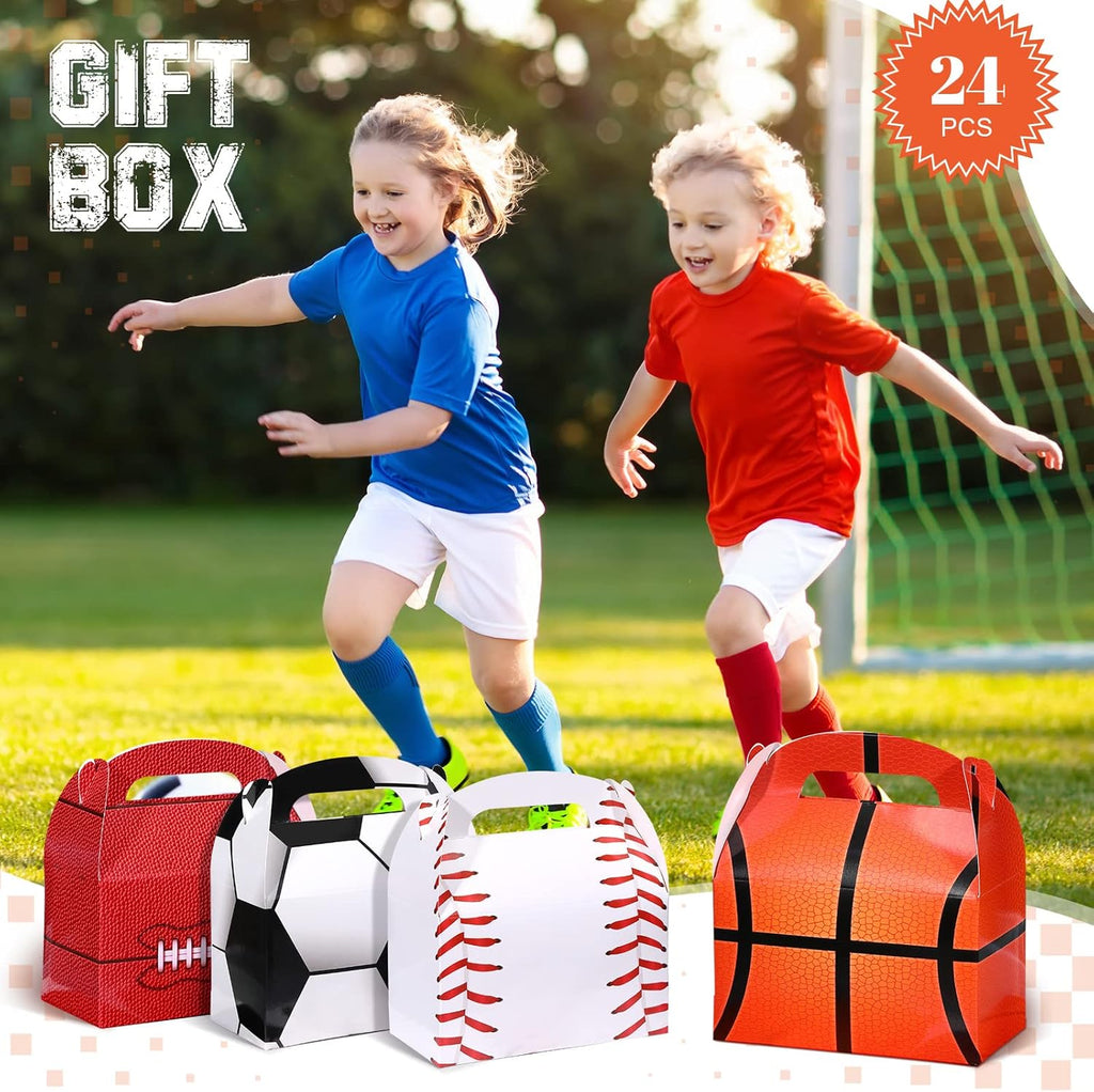 Nezyo Sports Themed Birthday Party Supplies - 24 Pack Football & Soccer Treat Boxes | Perfect for Baby Showers