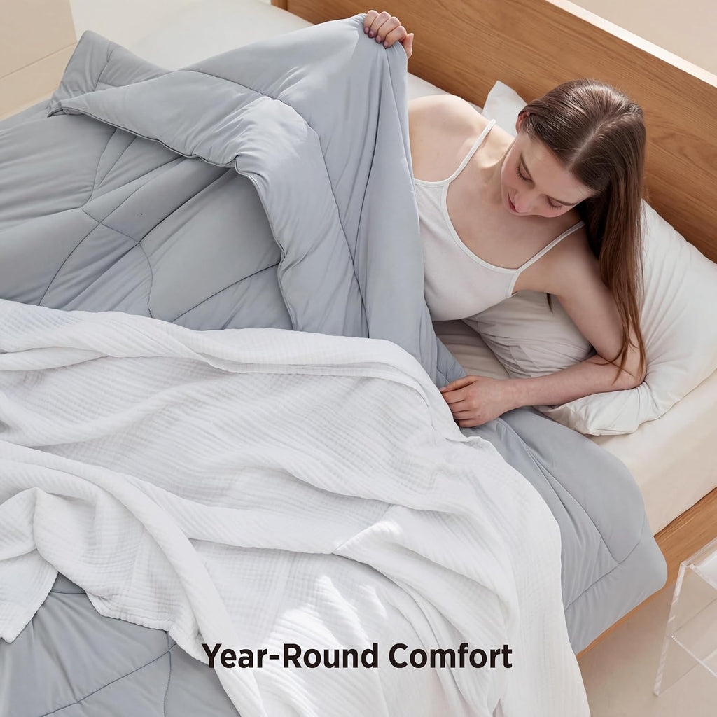 Bedsure Cooling Comforter - Lightweight Queen Size Blanket with Dual-Sided Cool Tech | Soft Grey, 88x88 Inches