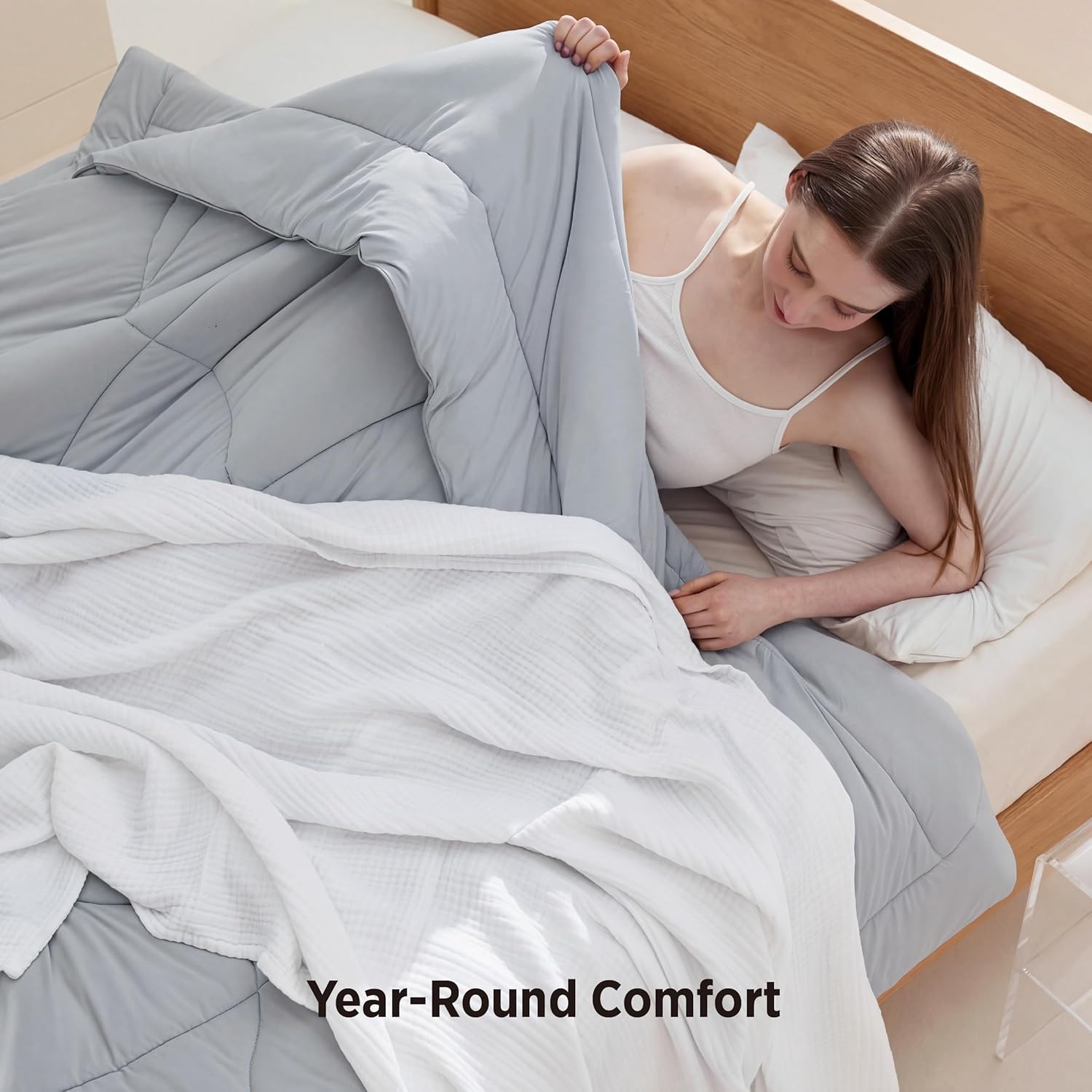 Bedsure Cooling Comforter - Lightweight Queen Size Blanket with Dual-Sided Cool Tech | Soft Grey, 88x88 Inches