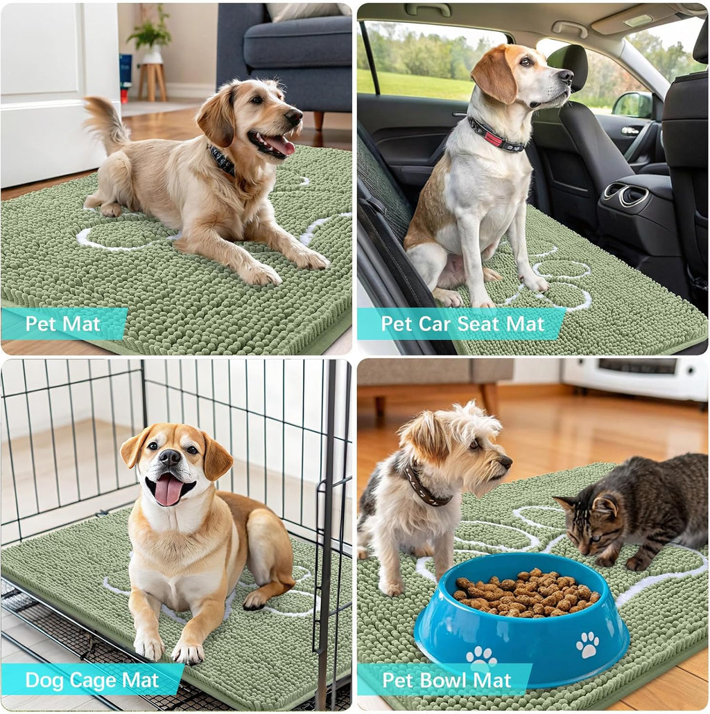 OLANLY Dog Door Mat - Absorbent Muddy Paws Doormat | Non-Slip Chenille, 40x32, Sage Green