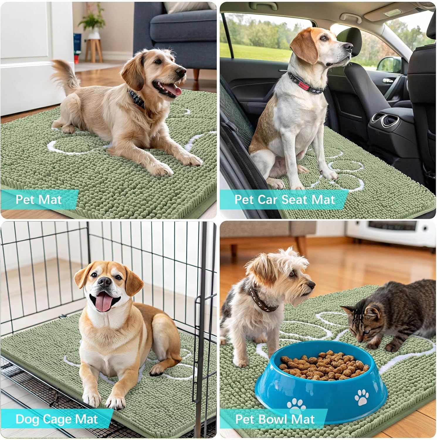 OLANLY Dog Door Mat - Absorbent Muddy Paws Doormat | Non-Slip Chenille, 40x32, Sage Green