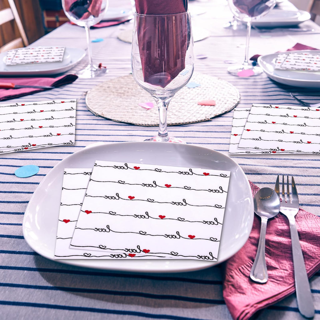 Feifeiya 60 Pcs Valentines Heart Cocktail Paper Napkins 6.5 x 6.5 Inches Love Heart Disposable Paper Napkins for Decoupage Dessert Beverage Tissue for Wedding Anniversary Party Tableware Party Supplie