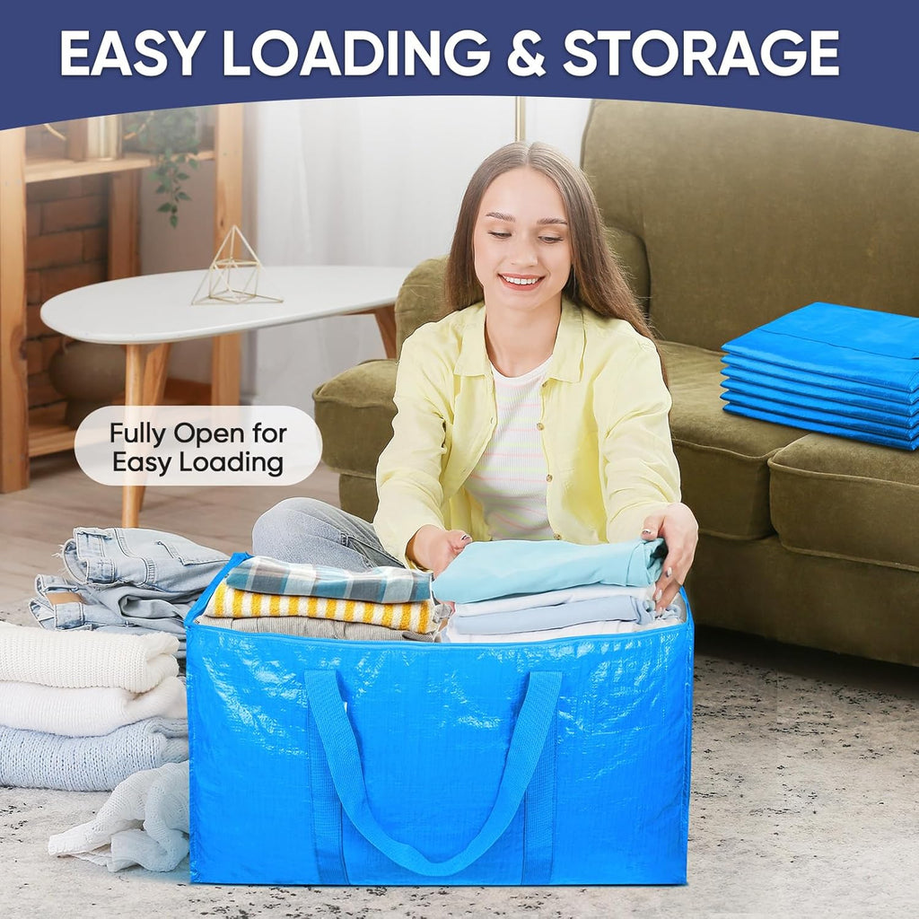 TICONN Extra Large Moving Bags - Heavy Duty Storage with Zippers & Handles | 6 Pack, Sky Blue