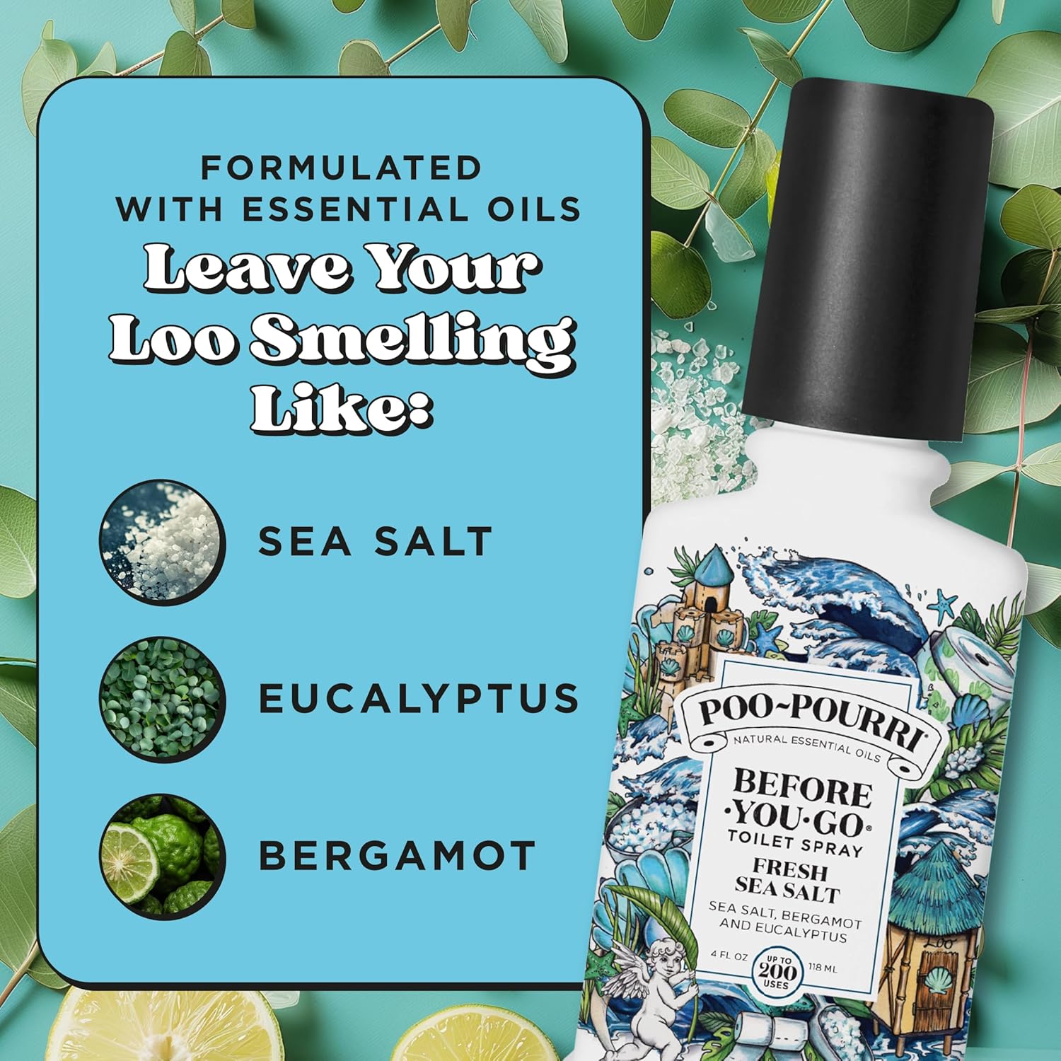Poo-Pourri Before-You-Go Toilet Spray - Fresh Sea Salt Scent | 4 Fl Oz, Plant-Based Deodorizer (Pack of 2)