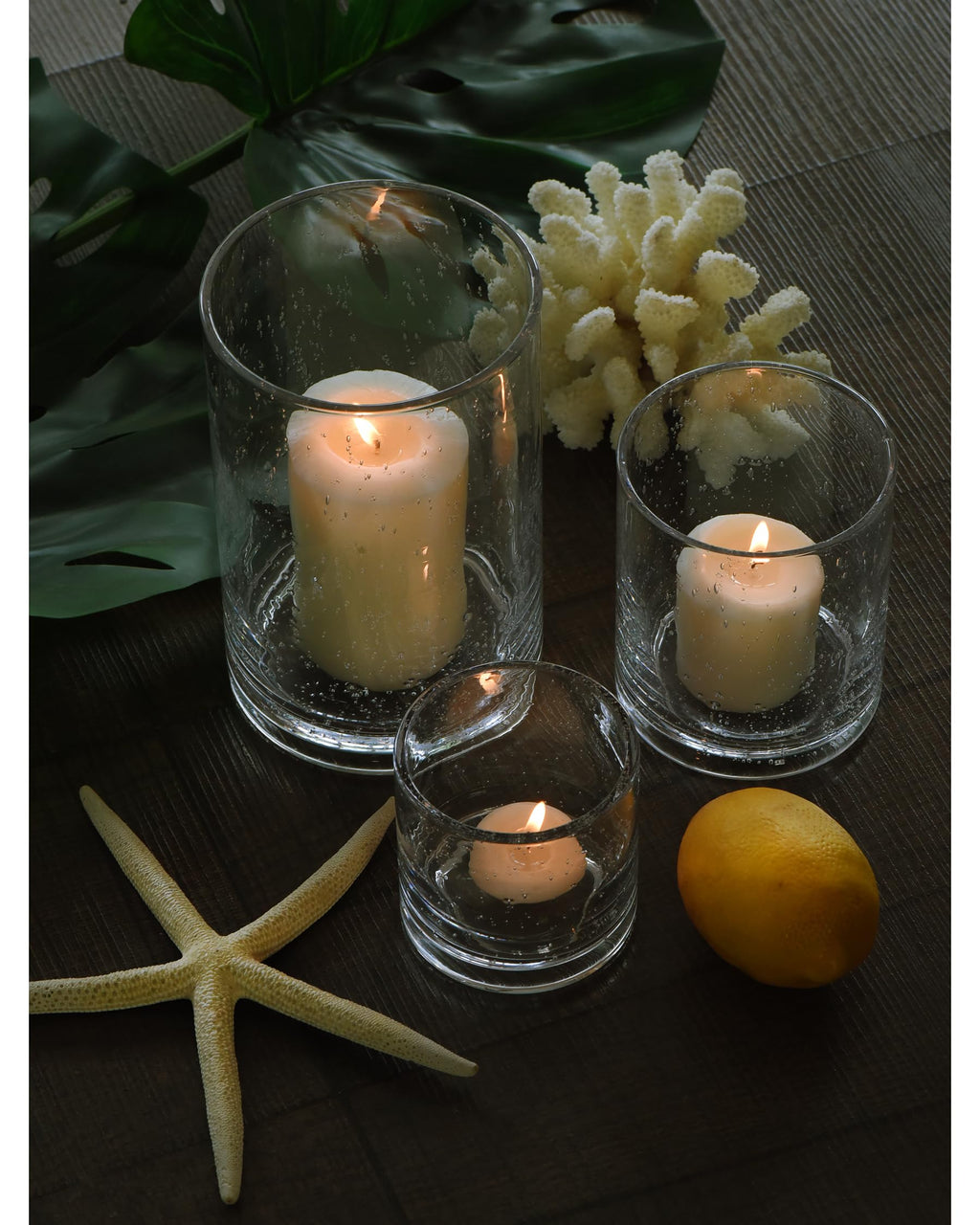 ARIAMOTION Glass Candle Holders Set, Hurricane Vase Centerpieces for Pillar Votive Flower,Clear Seeded Bubbles Cylinder Bulk, Mother's Day Birthday Gift,3 Sizes 8 Inch 5 Inch 3.5 Inch Height