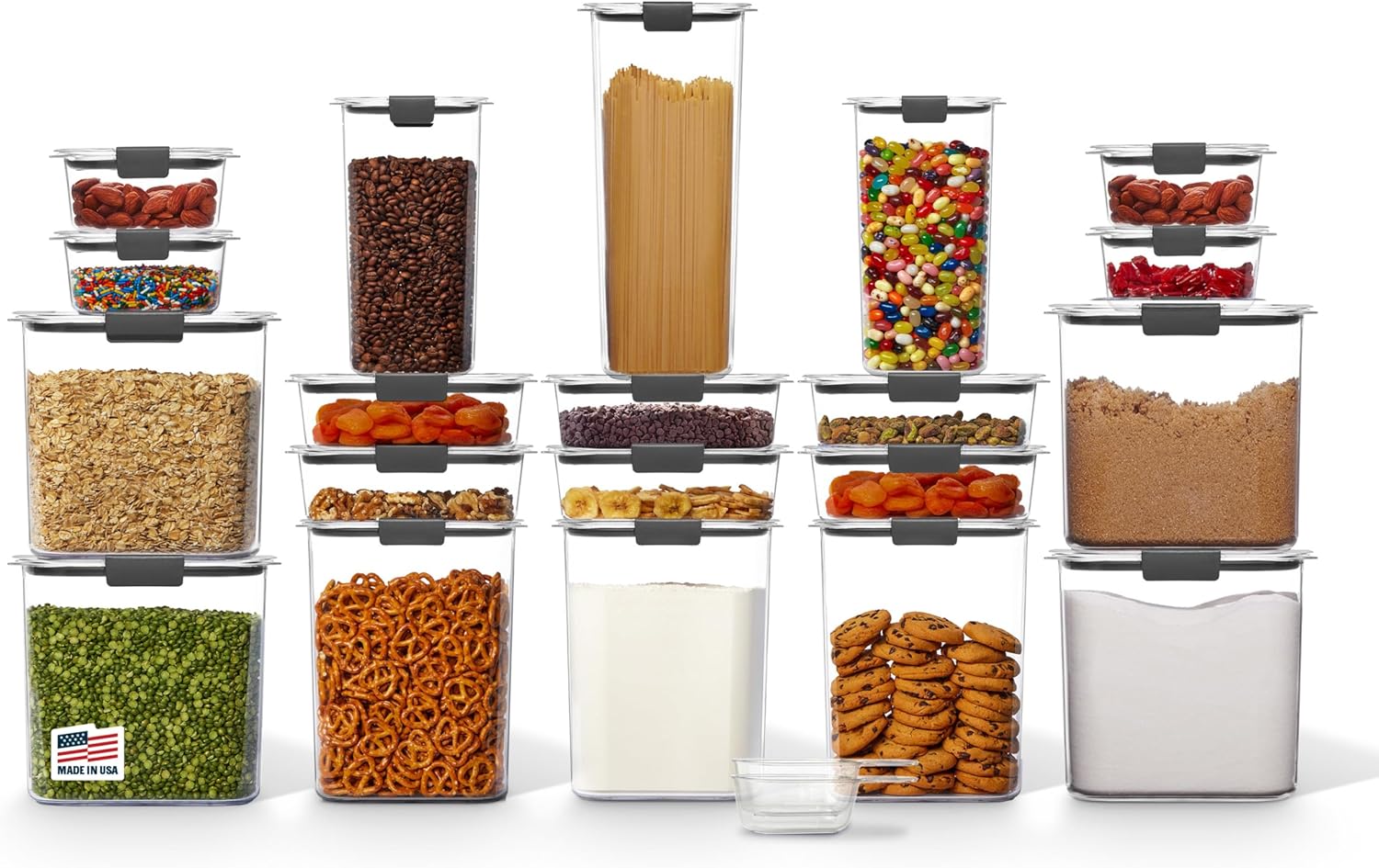 Rubbermaid Brilliance Airtight Food Storage Containers - BPA-Free Set of 20 with Lids & Scoops