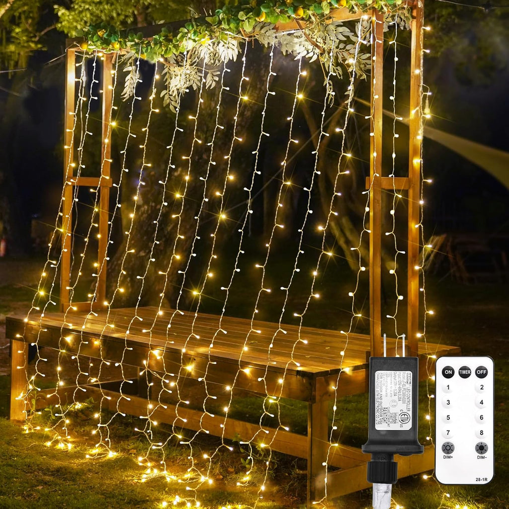 Suddus Curtain Lights - 300 LED Warm White String Lights for Bedroom | 9.8x9.8ft Backdrop Decor
