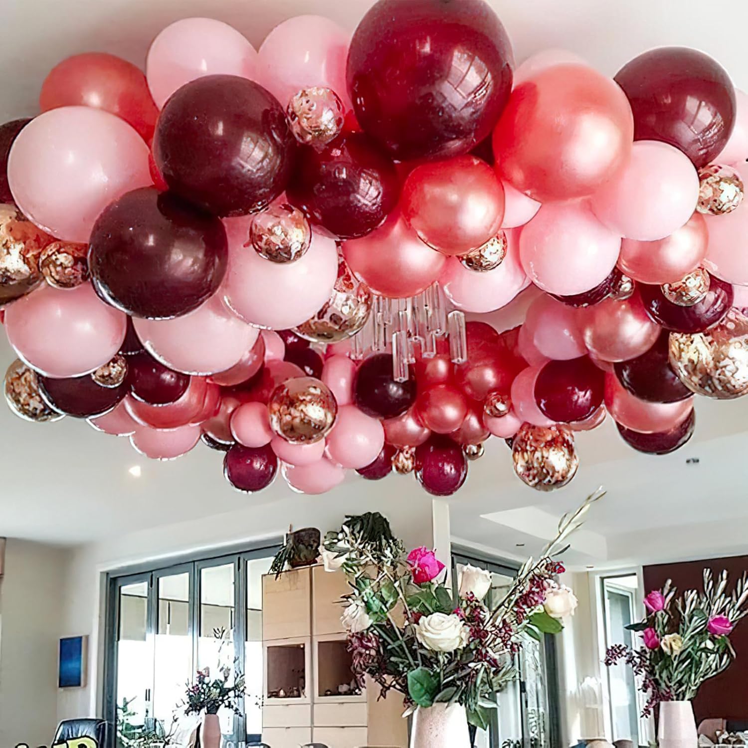 PartyWoo Burgundy Balloons - 50pcs 12 Inch Dark Chestnut Red Helium Balloons for Celebrations