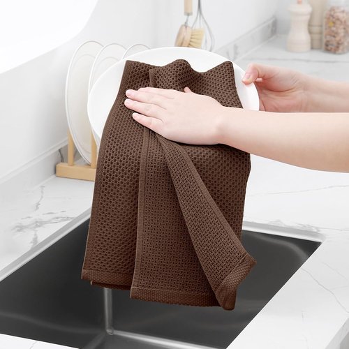 Homaxy Kitchen Dish Towels - Ultra Soft 100% Cotton Waffle Weave, Quick Drying, 13 x 28 Inches, 6-Pack, Coffee