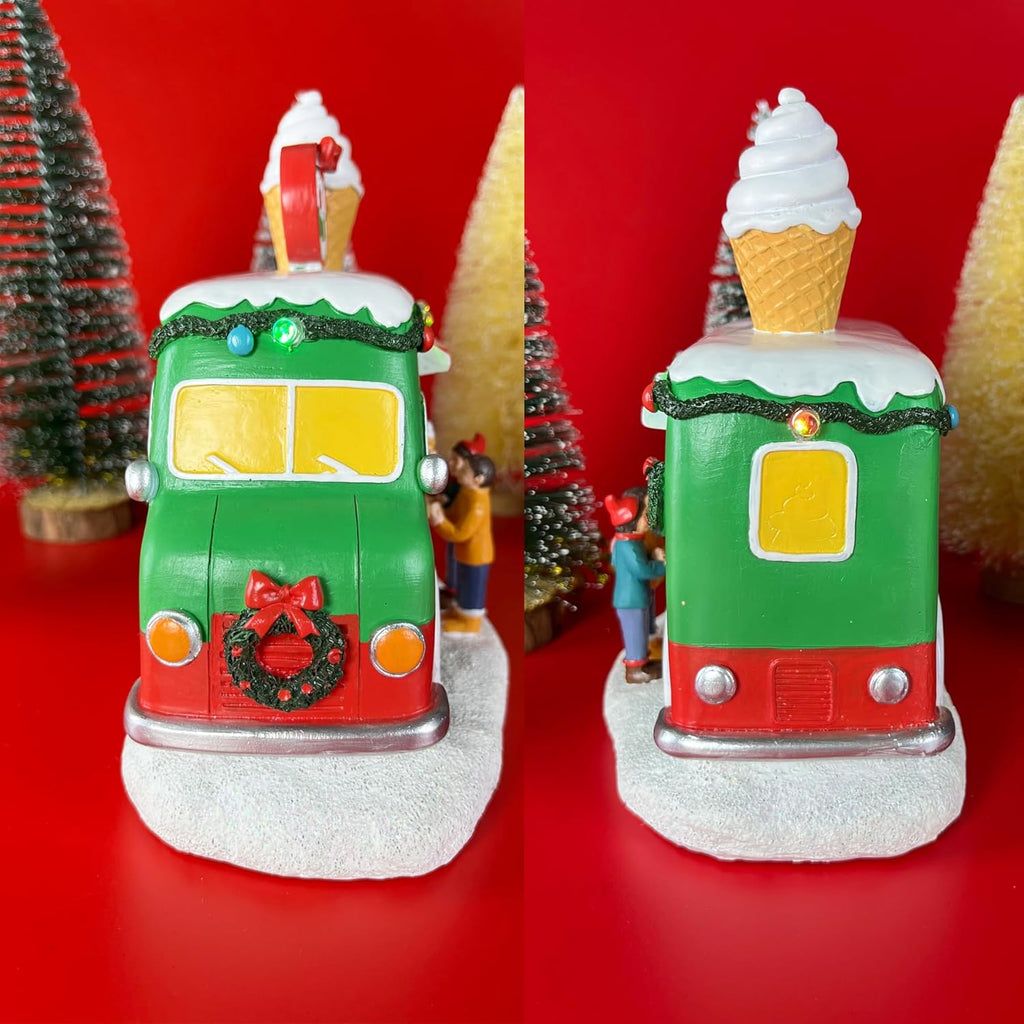 Regine Switzerland Christmas Village Food Truck | Musical Ice Cream Car Decoration with LED Lights