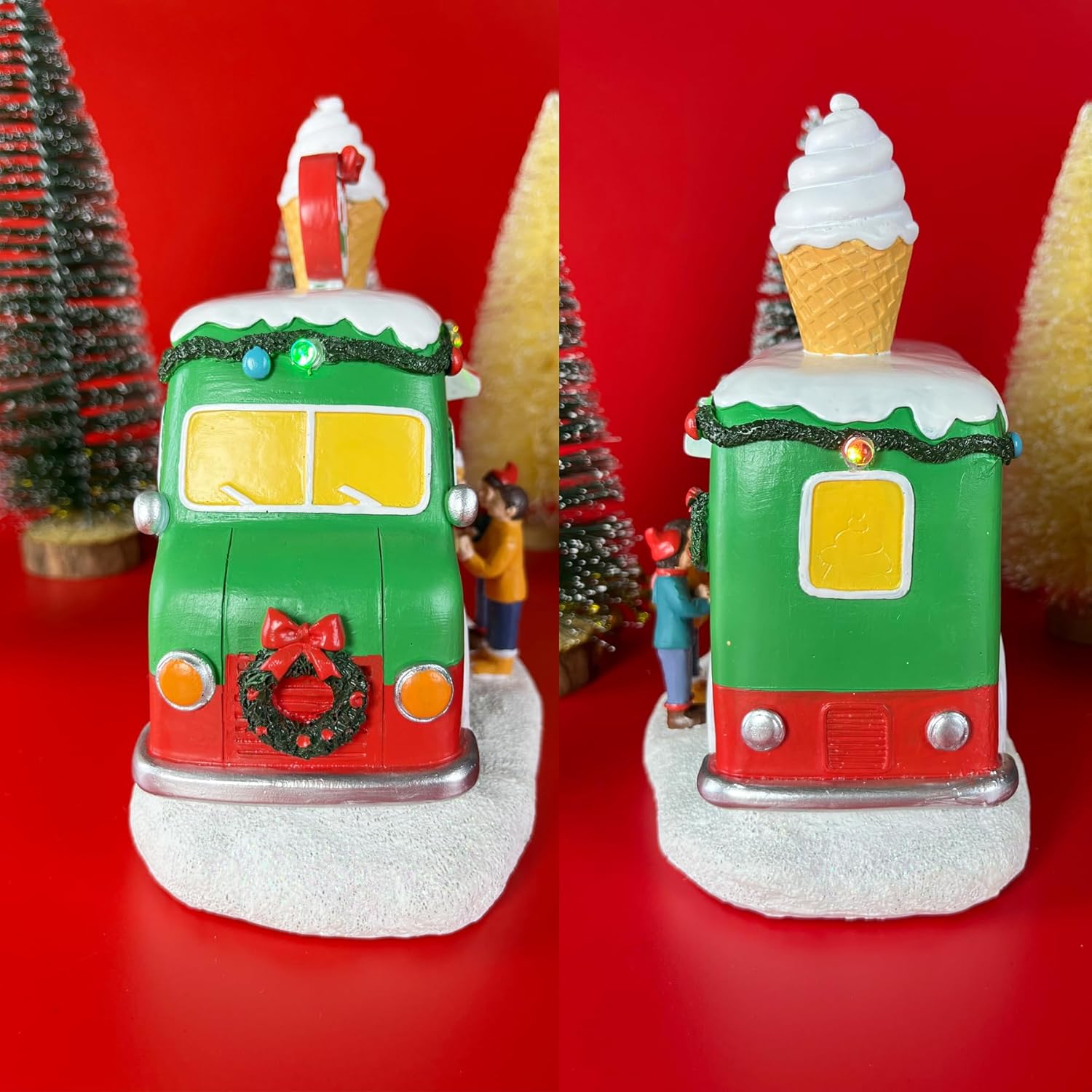 Regine Switzerland Christmas Village Food Truck | Musical Ice Cream Car Decoration with LED Lights