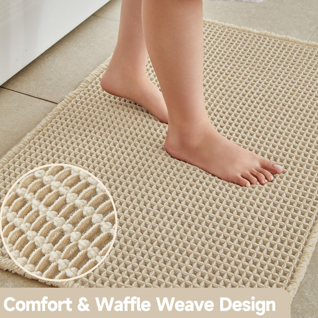TYUU Bathroom Rug - Non-Slip Waffle Bath Mat | Super Absorbent & Quick Dry, 48''x24'' Pale Beige