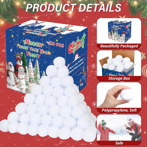 Homiar Snow Toy Balls - 150 Pack Indoor & Outdoor Soft Fake Snowballs for Kids' Fun & Christmas Games