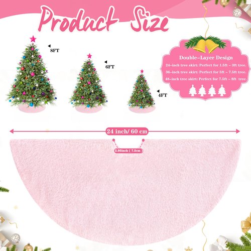Pink Christmas Tree Skirt 24 inch Small Faux Fur Tree Skirt Xmas Decorations