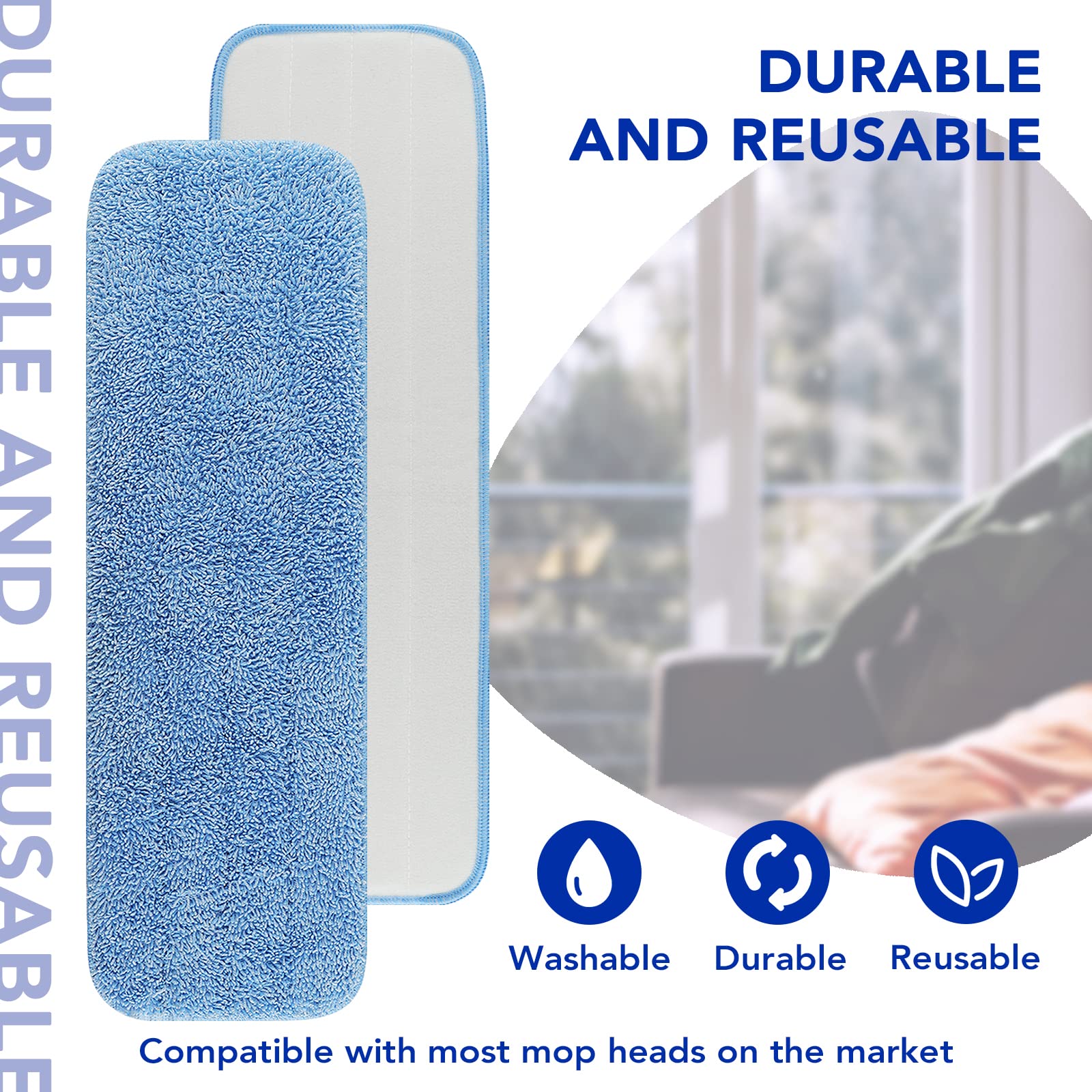 Replacement Microfiber Pad Fit for Rubbermaid Commercial 18 Inch and 17 Inch Mop - 10 Pack Wet & Dry Commercial Cleaning Reusable Refills Fit for Any Microfiber Flat Mop 18" 17" - Trapezium