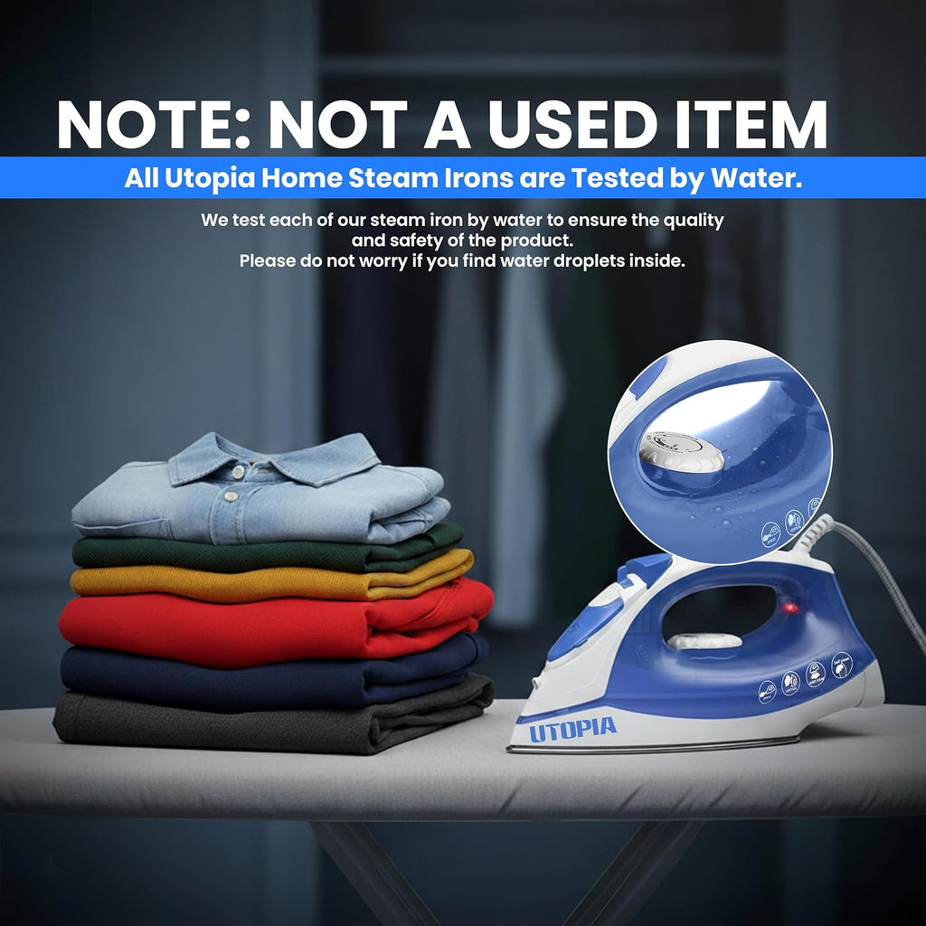 Utopia Home Steam Iron - 1200W Non-Stick Soleplate Clothes Iron | 2.3m Cord, Adjustable Thermostat & Safety Features
